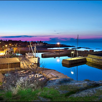 Henrik Hoppe Bornholm, Gudhjem. Clear night over the habour